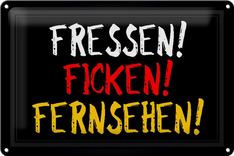 Blechschild Spruch 30x20cm Fressen ficken Fernsehen