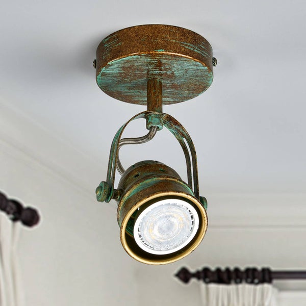 Lindby Wandlampe Grünspanoptik, Deckenlampe drehbar und schwenkbar Wandstrahler Deckenstrahler 1x GU10 ohne Leuchtmittel Spot Strahler
