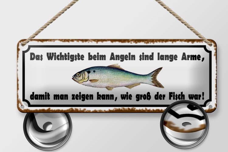 Blechschild Spruch 27x10cm das wichtigste beim Angeln sind Dekoration