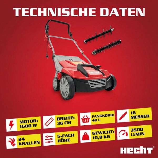 Hecht Vertikutierer mit technischen Daten
