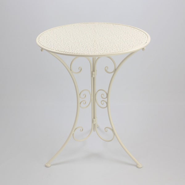 FRANK FLECHTWAREN | Bistro-Set White Romance, 3tlg., METALL, Stuhl 40 x 43 x 93 cm, Sitzhöhe 45 cm, platzsparend zusammenklappbar, Tisch Ø 60 x 70 cm