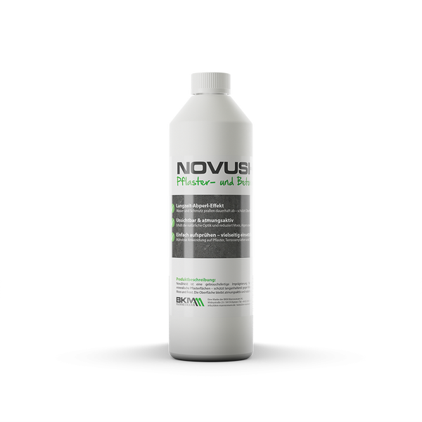 BKM Mannesmann NOVUSHIELD Pflaster- und Betonimprägnierung in einer weißen Flasche.