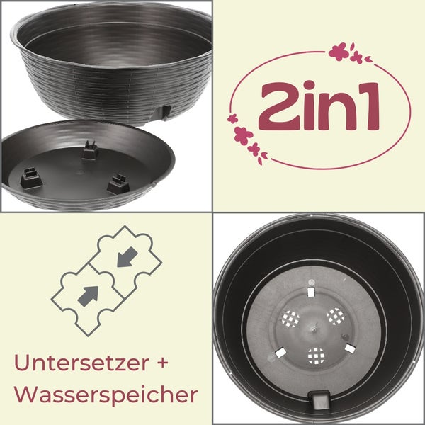 Blumenampel mit Untersetzer und Wasserspeicher im Detail