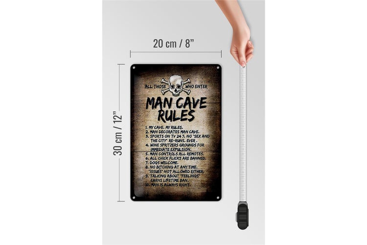Blechschild Spruch 20x30cm man cave rules Totenkopf