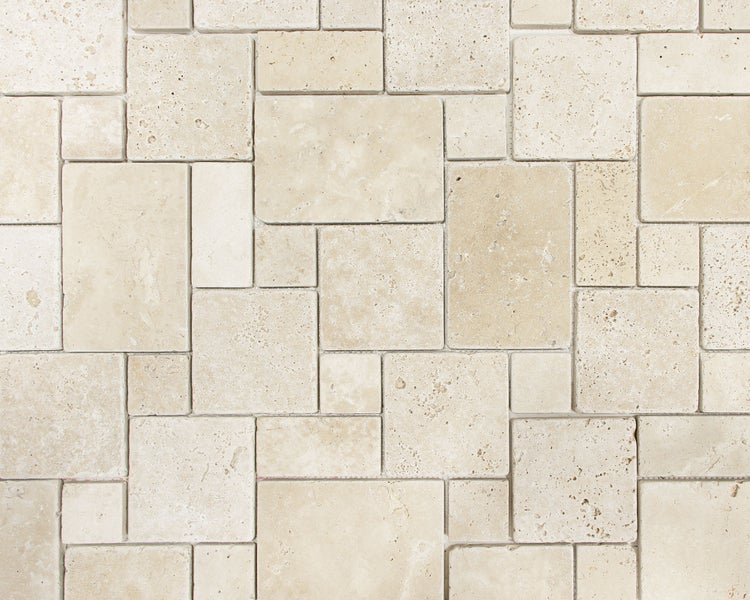 Wohnrausch Natursteinmosaik Travertin CREMA Mini Römischer Verband 35 x 35 cm, getrommelt, beige