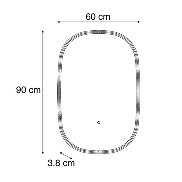 Schematische Darstellung einer Duschwanne mit den Maßen 90 mal 60 mal 3,8 Zentimeter.
