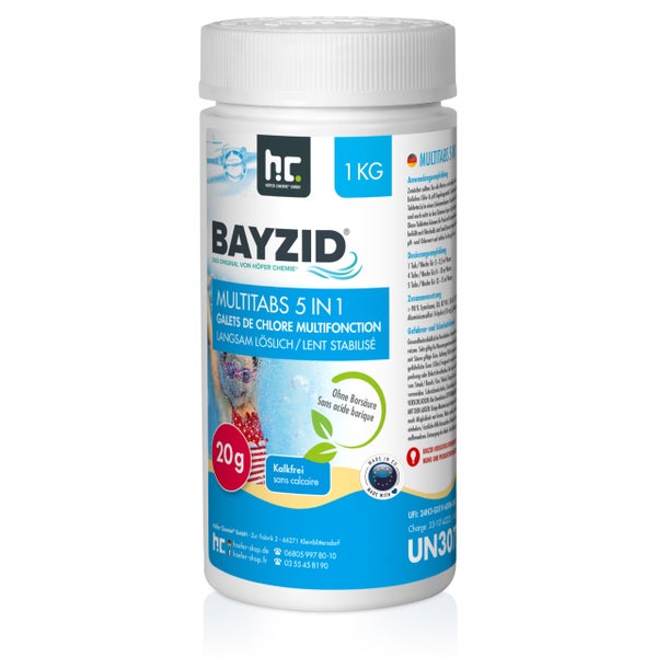 Bayzid Multitabs 5 in 1 Chlortabletten, 1 kg, zur Desinfektion und Pflege von Schwimmbadwasser