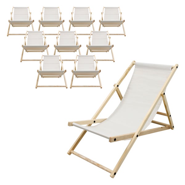 ECD Germany 10er Set Liegestuhl klappbar, Beige, aus Holz, verstellbare Rückenlehne, 3 Positionen, bis 120kg, Sonnenliege Gartenliege Strandliege Strandstuhl Holzklappstuhl, für Garten Balkon & Strand