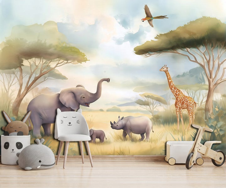 Fototapete Kinderzimmer Dschungel Tiere Safari Kinder Vlies Tapete 250x175 cm