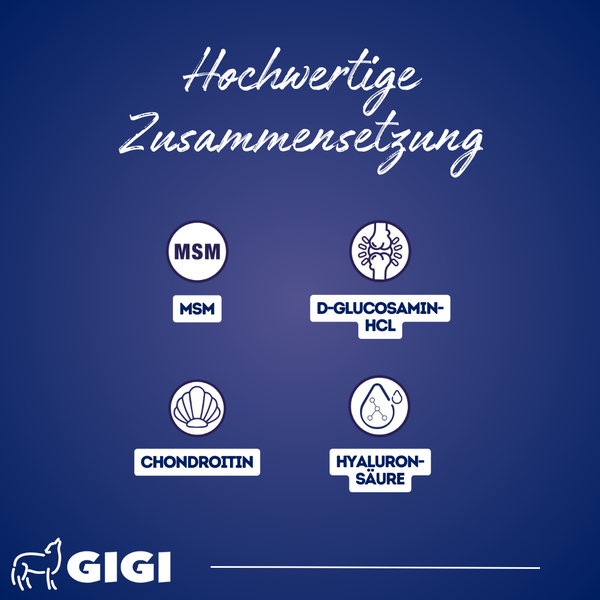 Hochwertige Zusammensetzung mit MSM, D-Glucosamin HCL, Chondroitin und Hyaluronsäure.
