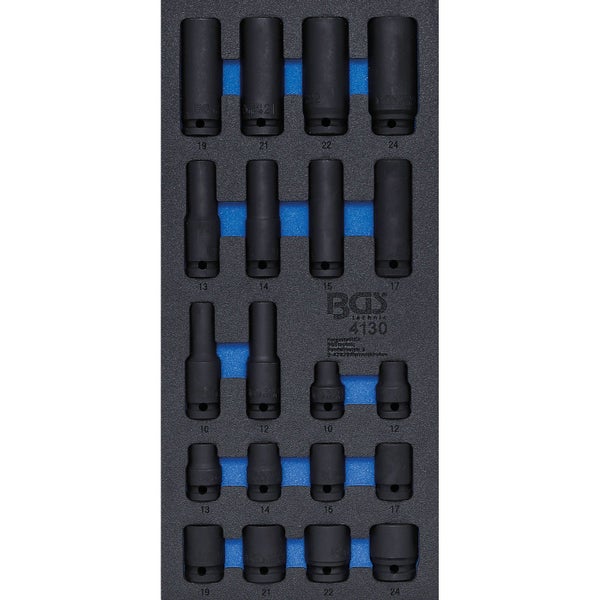 BGS Werkstattwageneinlage 1/3: Kraft-Steckschlüssel-Einsätze Sechskant 12,5 mm (1/2) 10 - 24 mm 20tlg. - 4130