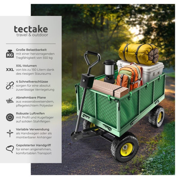 Bollerwagen mit Campingausrüstung für den Transport im Freien