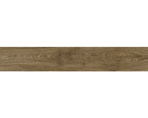Einzelne Bodenplanke mit Holzmaserung und Astlöchern.