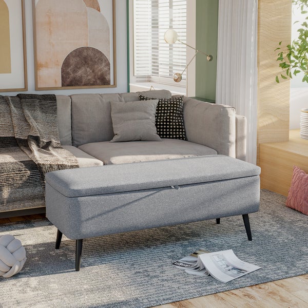 HOMCOM Sitzbank mit Stauraum, mit Stahlbeine, für Wohnzimmer, Flur, Schlafzimmer, bis 150 kg belastbar, 101 x 38,5 x 44,5 cm, Polyester, Stahl, Grau