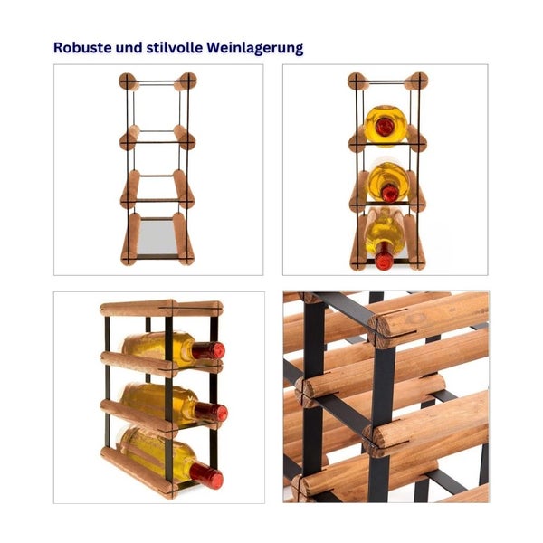 PROREGAL Modulares Weinregal Vinotega Mod Metal HxBxT 32,5 x 12,5 x 24,5 cm 1 x 3 Flaschen Massives Kiefernholz Braun Geölt