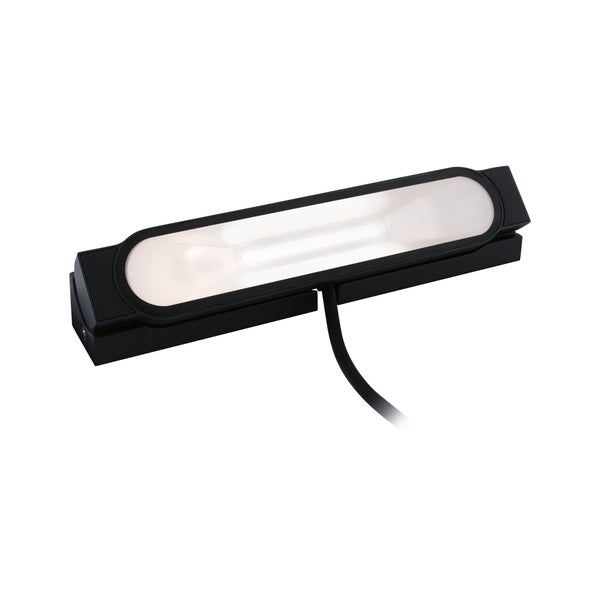 Moderne LED Aufbauleuchte fuer Moebel in rechteckiger Form mit integriertem Kabel.