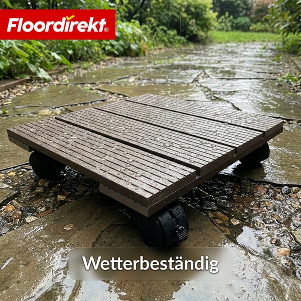Wetterbeständige Terrassenfliese aus Holz auf Rollen von Floordirekt