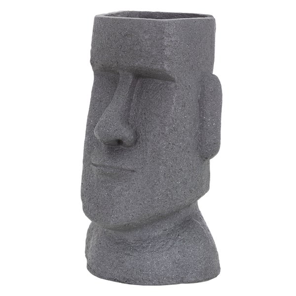 ML-Design Pflanztopf Osterinsel Figur 26x23x43 cm Grau, Harz Moai-Kopf Skulptur, Innen- und Außenstatue, massiv, Pflanzgefäß Blumentopf Übertopf Gesicht Pflanzer Gartendeko Vase Urne für Pflanzen
