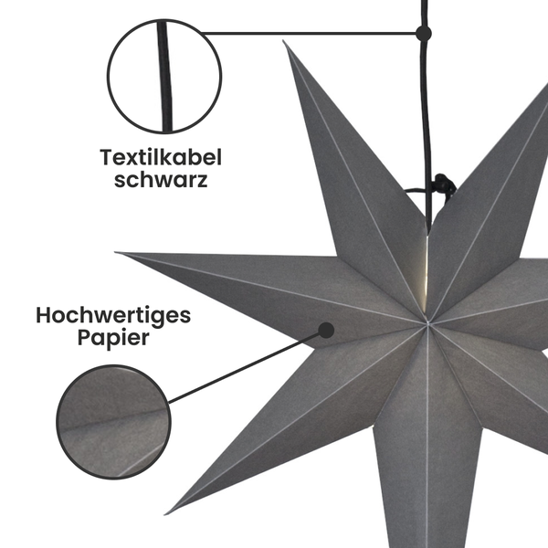 Papierstern mit schwarzem Textilkabel