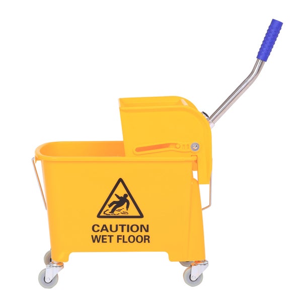 HOMCOM Putzwagen Fahreimer Putzeimer 20 Liter Wischwagen mit Presse 2 Kammern Gelb