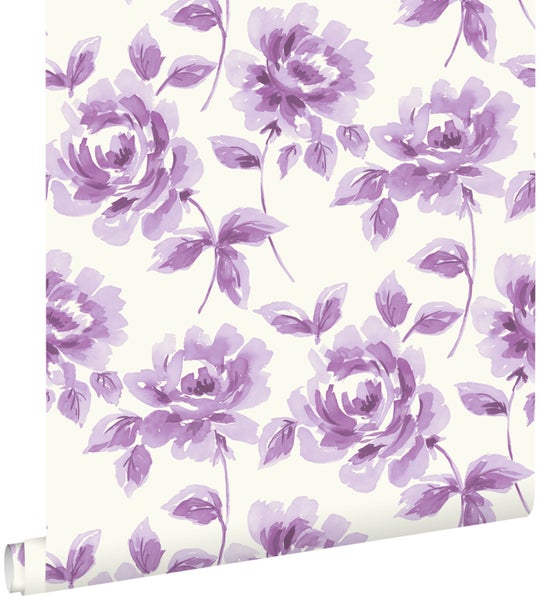 ESTAhome Tapete Aquarell gemalte Rosen Lila - 53 cm x 10,05 m - 128015