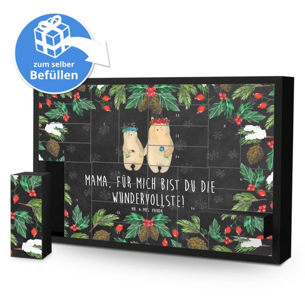 Mr. & Mrs. Panda Befüllbarer Adventskalender Bären mit Blumenkranz - Schwarz
