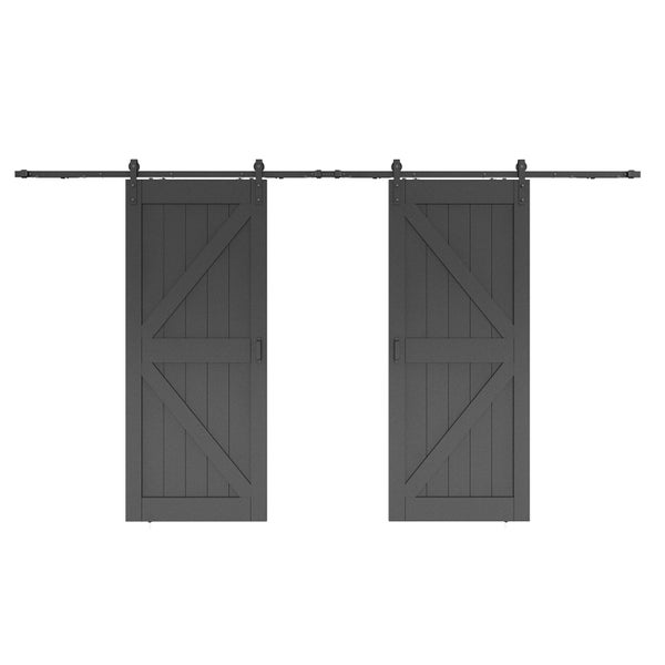 Holzschiebetür Komplettset Scheunentor schwarz Doppelflügelig Beschlag in schwarz - 1800x2150mm