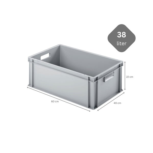 PROREGAL SparSet 10x Eurobehälter mit Offenem Griff und 1 x Transportroller Blau HxBxT 22 x 40 x 60 cm 38 Liter Eurobox Transportbox