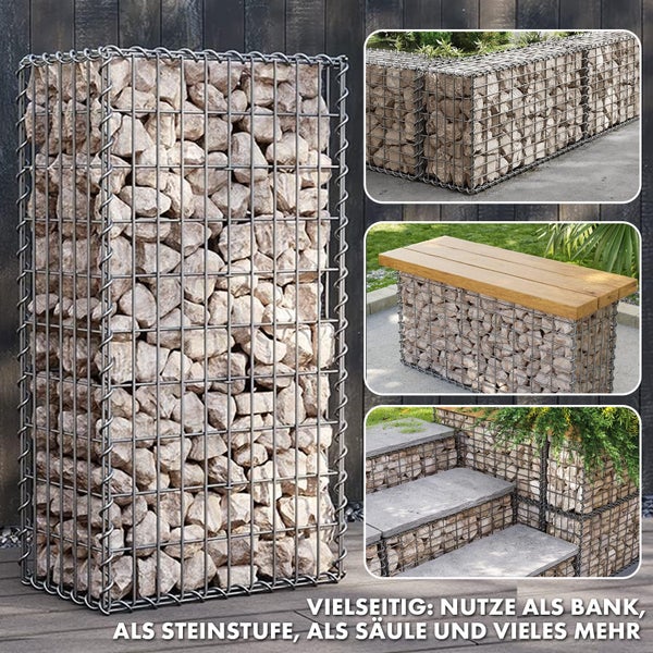 FLOORDIREKT Gabionenkorb Lenox -Steinkorb Zaun Sichtschutz Verzinkt 100 x 50 x 50 cm