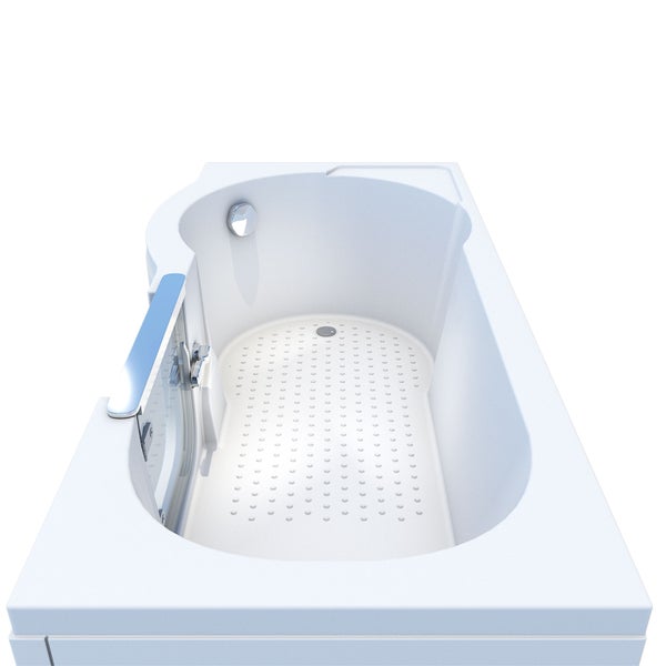 Innenansicht einer Badewanne mit Haltegriff und Ablauf