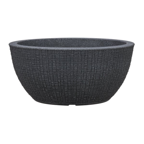 Scheurich Barceo Bowl 40, Pflanzschale/Blumentopf/Pflanzenschale, rund,  aus Kunststoff Farbe: Stony Black, 39 cm Durchmesser, 18 cm hoch, 14,5 l Vol.