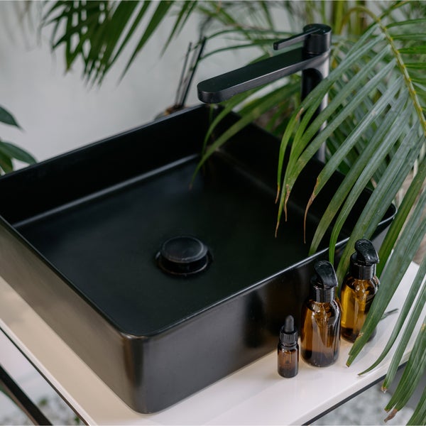 ML-Design Waschbecken aus Keramik Schwarz Matt 39,5x39,5x14 cm inkl. Ablaufgarnitur ohne Überlauf, Moderne Aufsatzwaschbecken Waschtisch Waschschale Waschplatz Handwaschbecken, für Badezimmer/Gäste-WC