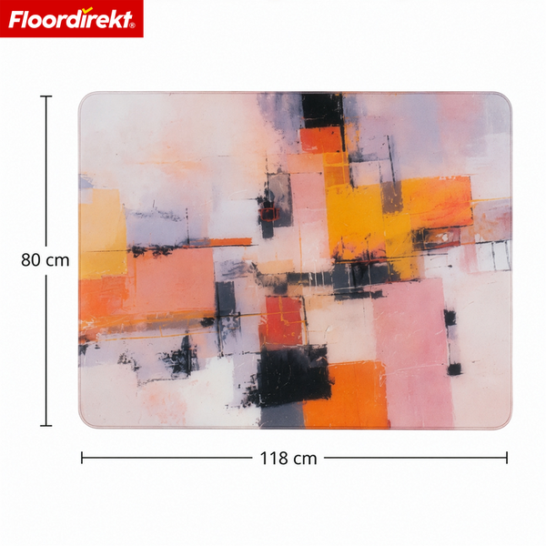 Floordirekt Logo. Bodenschutzmatte mit abstraktem geometrischem Muster, 80 mal 118 Zentimeter.