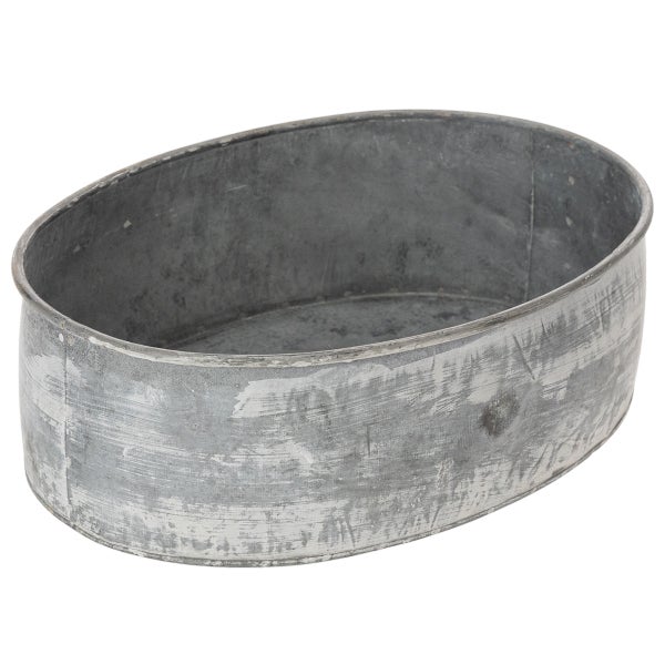Ovale Pflanzschale aus verzinktem Metall.