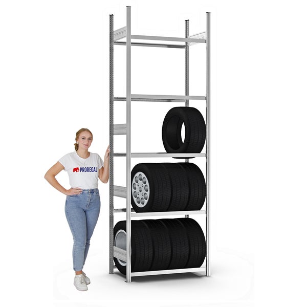 PROREGAL Reifenregal Stecksystem T-Profil Grundregal HxBxT 300 x 100 x 40 cm 5 Ebenen Fachlast 150 kg Verzinkt