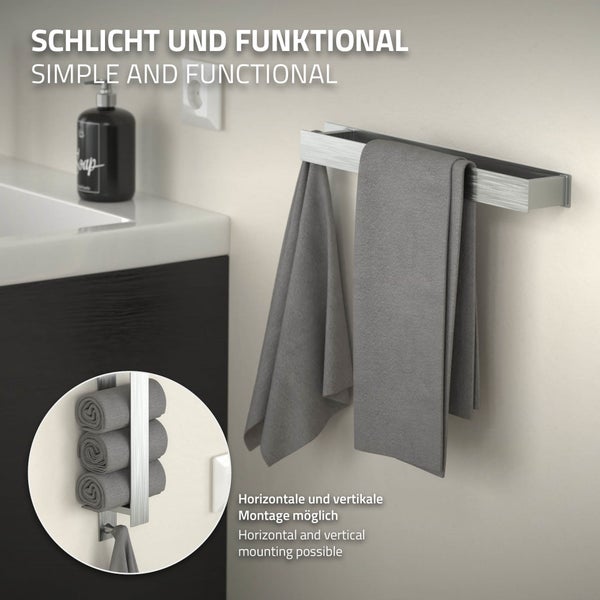 ML-Design 2er Set Handtuchhalter ohne Bohren 42 cm mit Haken, Silber aus Edelstahl, Wandmontage, Badetuchhalter, Handtuchstange Wand zum kleben für Bad, Moderne Wandhalter selbstklebend für Handtücher