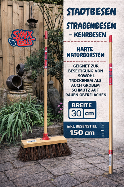 Straßenbesen mit Holzstiel und Naturborsten