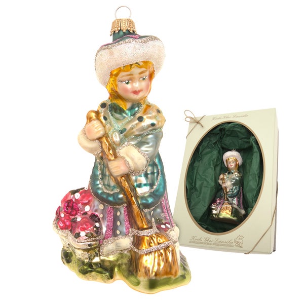 Biedermeier Mädchen mit Besen, multicolor, 13cm, 1 Stck., Weihnachtsbaumkugeln, Christbaumschmuck, Weihnachtsbaumanhänger