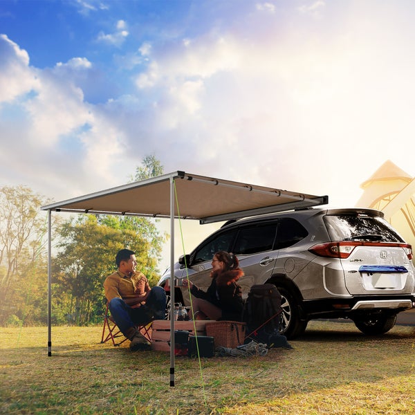 Outsunny Sonnensegel Wohnwagen 1,6 x 2,5 m Auto Markise ausziehbare Fahrzeug-Dachmarkise wasserabweisendes Sonnenschutzdach für SUV, Wohnwagen, Khaki