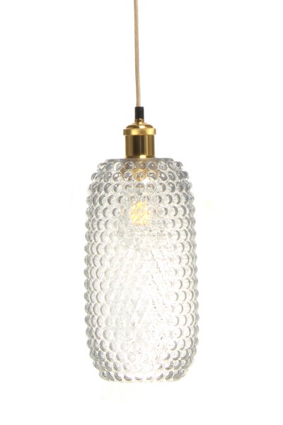Retro Hängelampe aus Glas schmal, Vintage Pendelleuchte klar gold 27 cm | Wohnzimmer Esszimmer Leuchte
