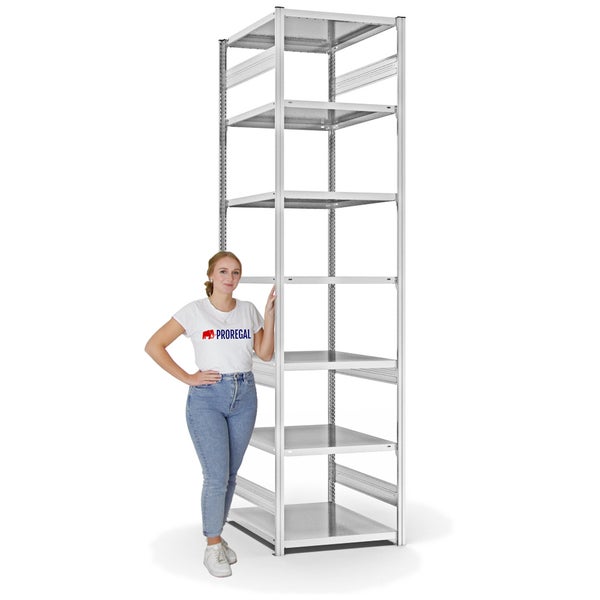 PROREGAL Fachbodenregal Stecksystem T-Profil Medium-Duty Grundregal HxBxT 300 x 75 x 80 cm 7 Ebenen Fachlast 230 kg Beidseitig Nutzbar Lichtgrau