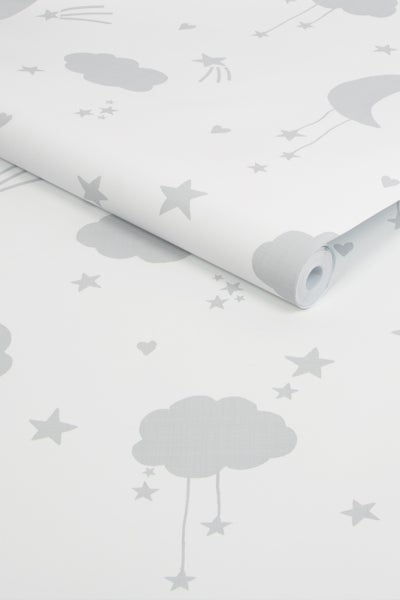 Next Vliestapete | Mond & Sterne - Grau - 10mx52cm