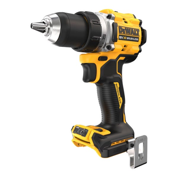 DeWalt 18 Volt Akku-Bohrschrauber XR Brushless mit schlüssellosem Bohrfutter und Gürtelclip.