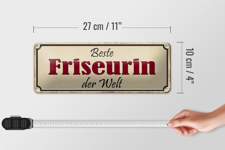 Blechschild Spruch 27x10cm beste Friseurin der Welt Dekoration