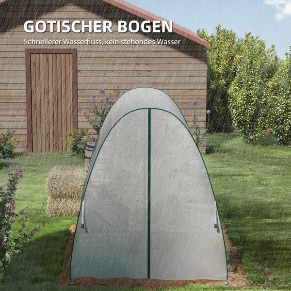 Outsunny Gewächshaus mit Rolltür, 2 Fernster, winterfest Foliengewächshaus aus Stahl, Treibhaus für Balkon, Garten, Tomatenhaus 180 x 180 x 200 cm, Tomatengewächshaus für Tomaten, Gemüse, Blumen, Weiß