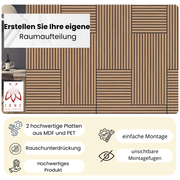 Akustikpaneele 3D Lamellen MDF mit Filz 1040x520x15mm – 2 Stück (1,08m²) | Schallabsorbierend & dekorativ | Holzoptik Wandverkleidung (11003D)