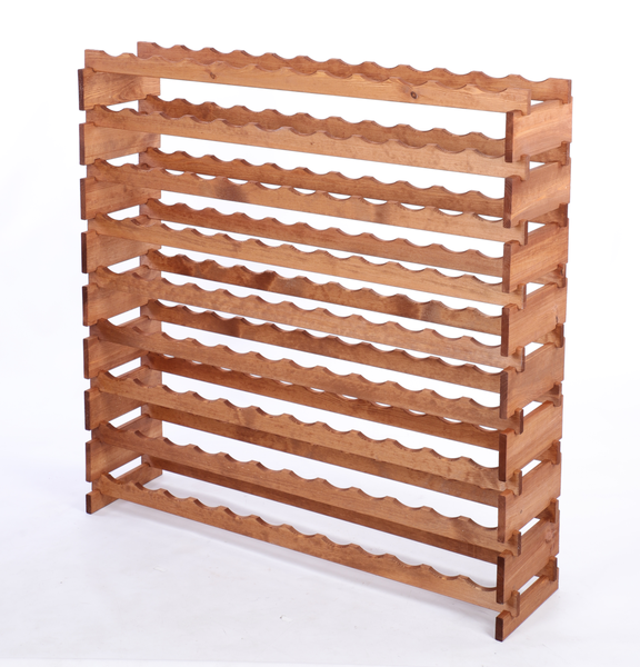 Weinregal VINOTECA FLEX PRO HxBxT 121x123x28cm 108 Flaschen auf 9 Ebenen Massives Kiefernholz Braun geölt