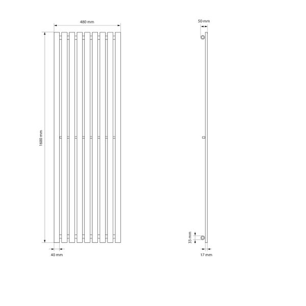 ECD Germany Design Paneelheizkörper Stella 480 x 1600 mm Chrom Mittelanschluss mit Anschlussgarnitur inkl. Thermostat Durchgang Boden - Flach Einlagig Vertikal - Heizkörper Badheizkörper Bad Heizung