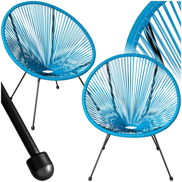 2er Set Gartenstuhl tectake Santana Belastbarkeit 120 kg, 70,5 x 69 x 78 cm Retro-Design im Acapulco-Stil blau