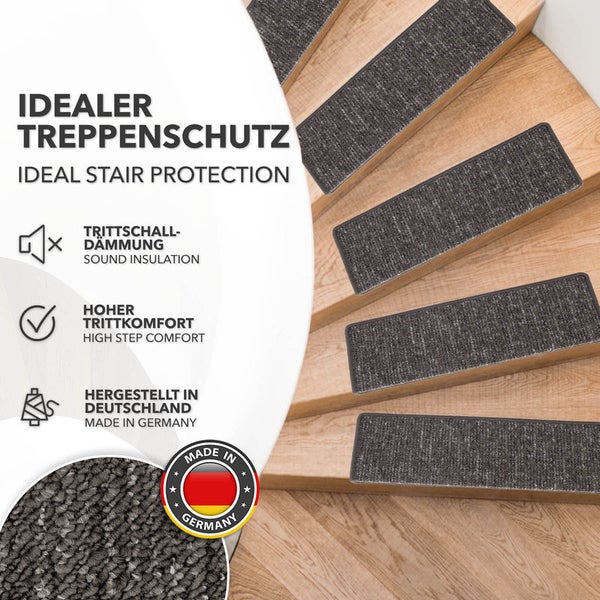 FLOORDIREKT Stufenmatte Alto - Selbstklebend - Anthrazit - Rechteckig - 23,5 x 65 cm